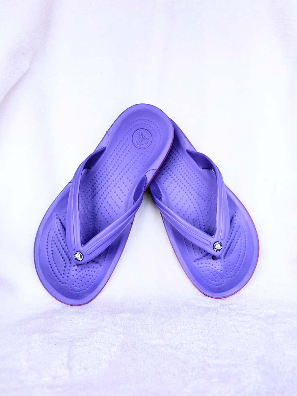 Crocs Crocband Flip Flops Purple Pink Stripe Unisex Mens 7 Womens 9 Sandals - Picture 8 of 11